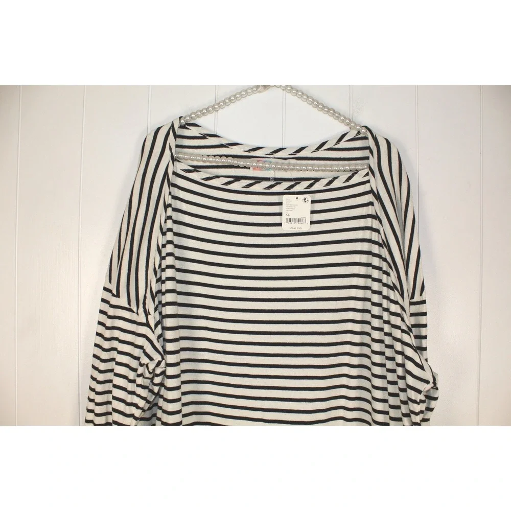 Free People Free Est Tivoli Maxi Black/Ivory Striped Oversize Dress NWT SZ XL